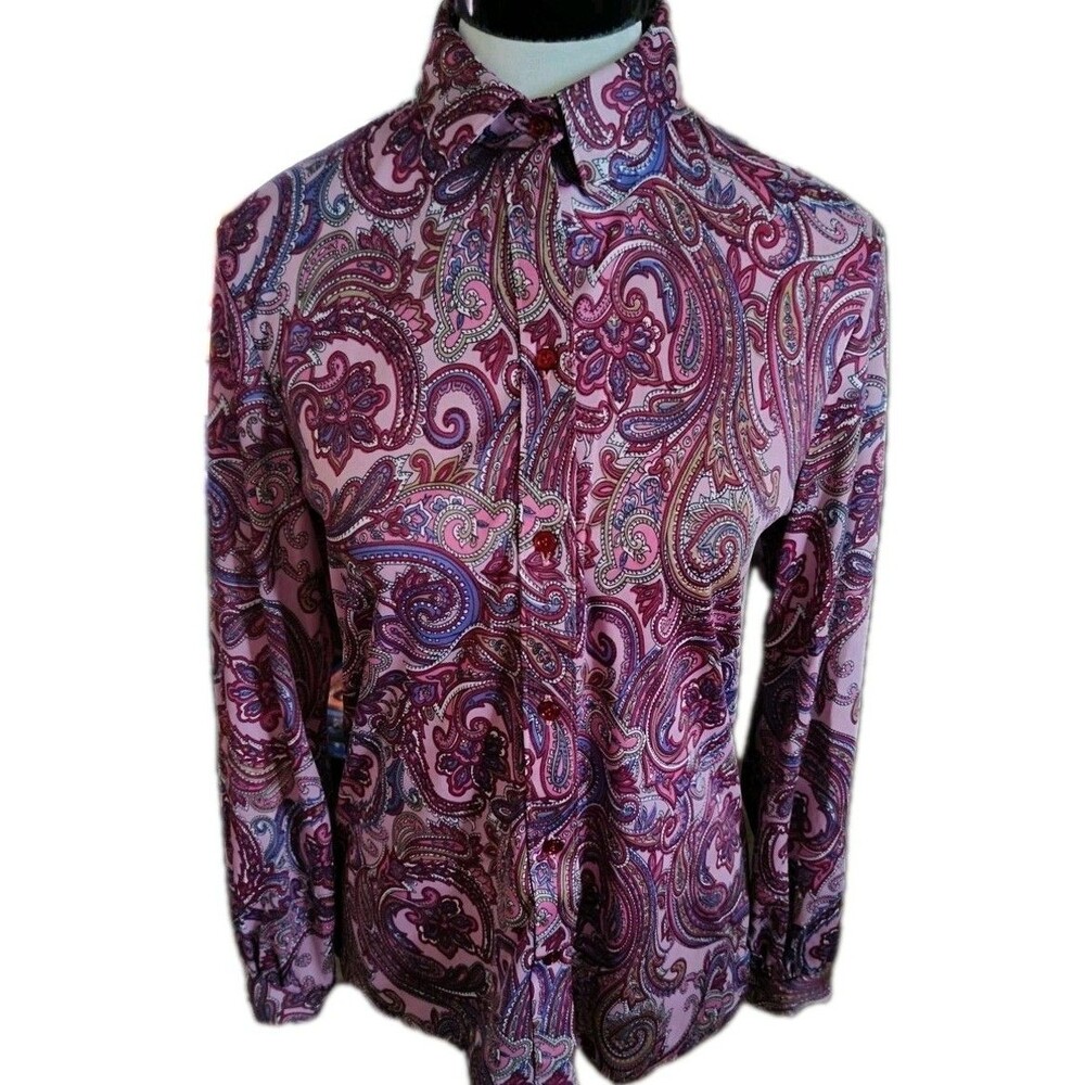 Vintage Eccobay Blouse Size 9-10 Paisley Button Long Sleeve